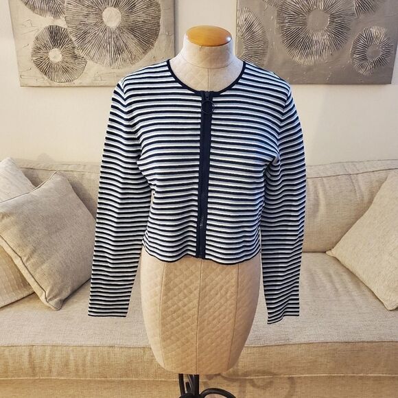 Akris Punto Stripe Crop Cardigan sz 10 - Picture 6 of 15